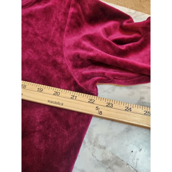 Karen Scott Women's Burgundy Sport Velour Crew Neck Pullover‎ Sweatshirt Size L - Picture 6 of 7
